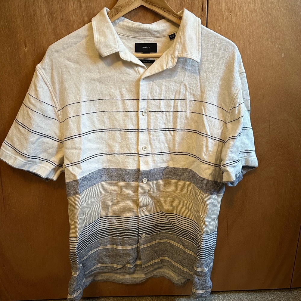 Vince Men's Casual Striped Button Down Shirt - White and Gray
